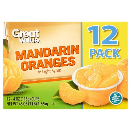Great Value Mandarin Oranges in Light Syrup, 4 oz, 12 pack