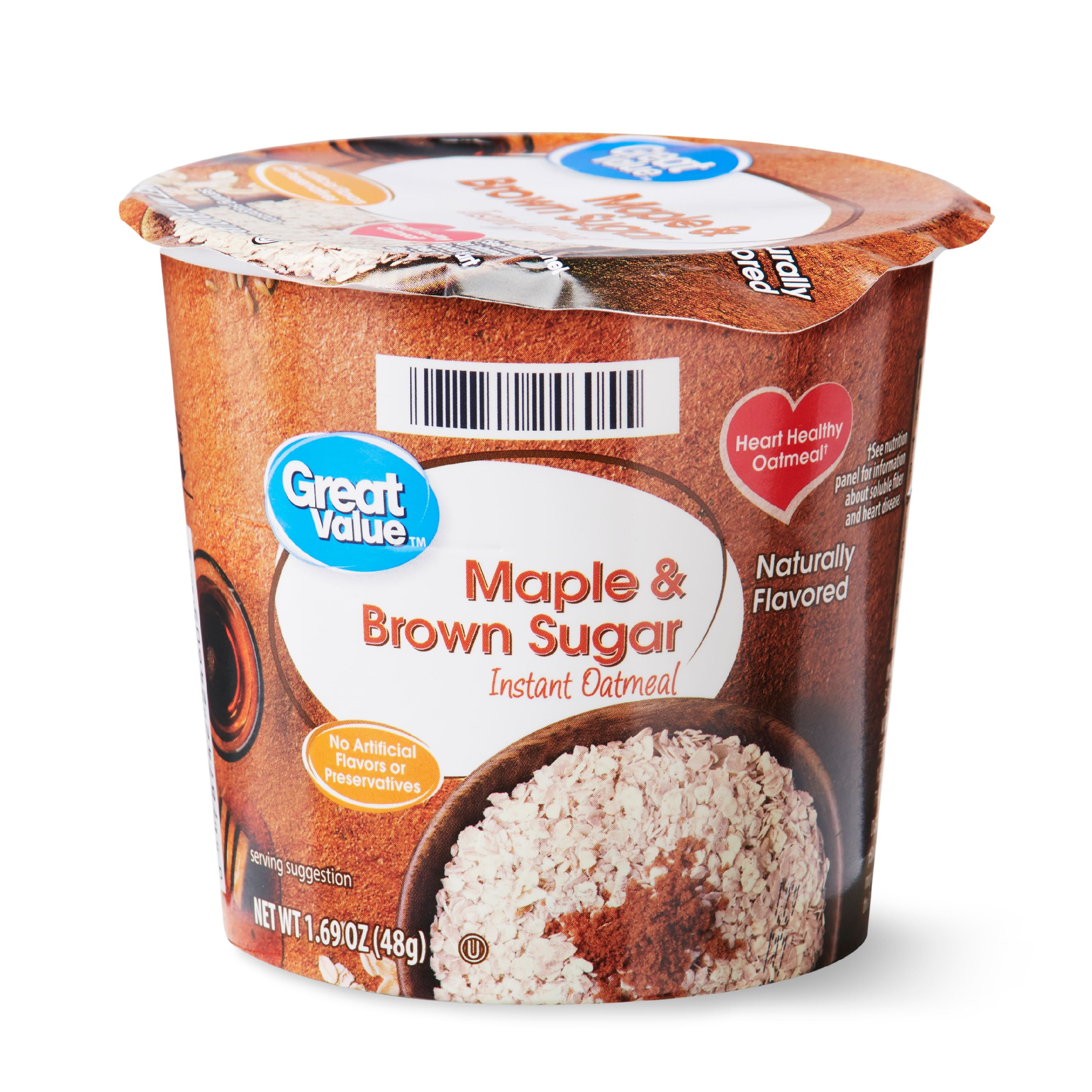 Great Value Maple & Brown Sugar Instant Oatmeal Cup, 1.69 oz