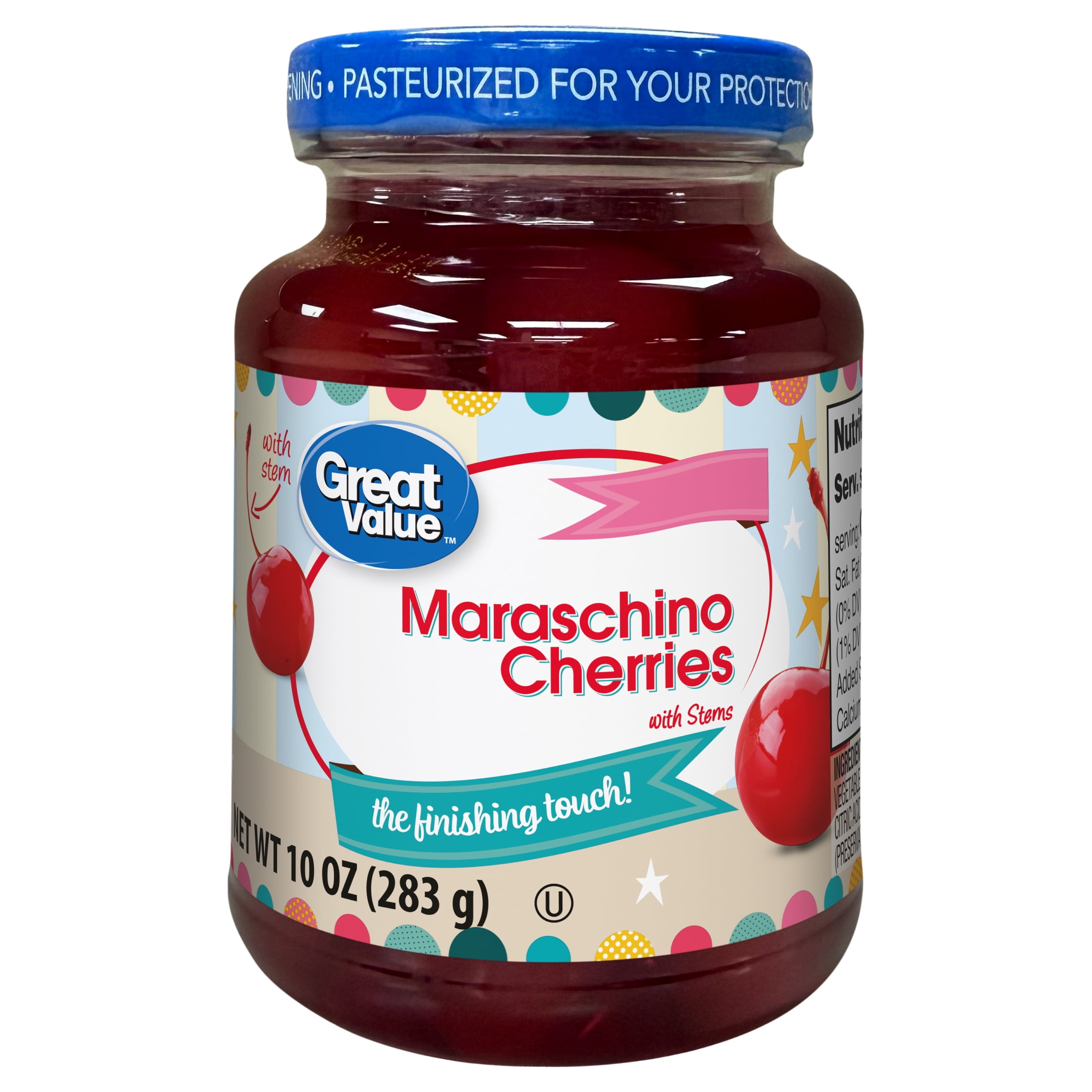 Great Value Maraschino Cherry Natural Color with Stem - 10oz jar