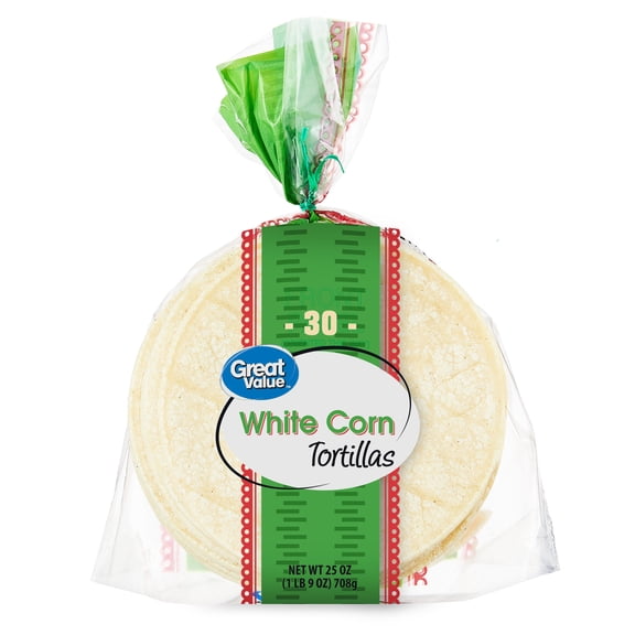 Great Value Medium White Corn Tortillas, 30 Count
