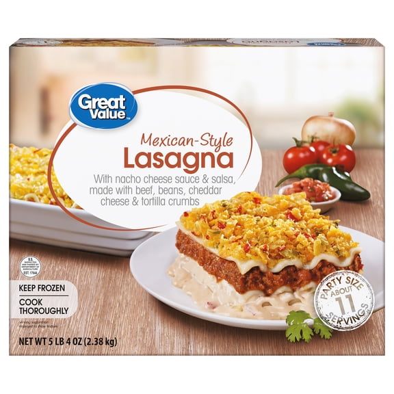 Great Value Mexican-Style Lasagna, Party Size, 84 oz (Frozen)