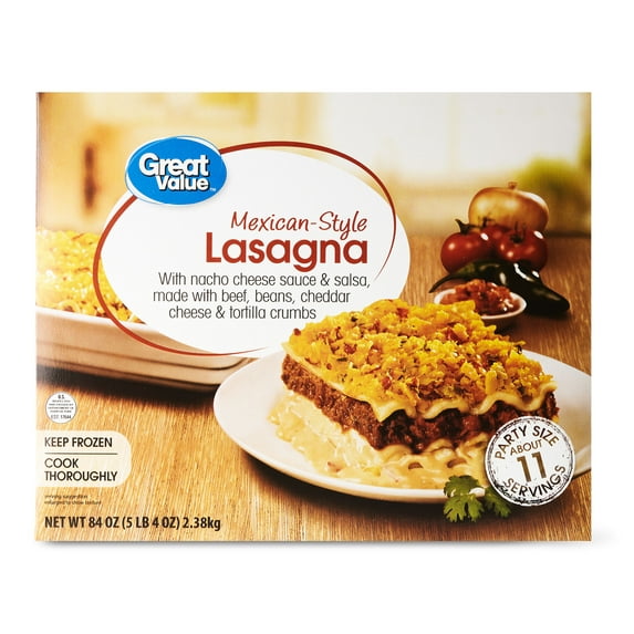 Great Value Mexican-Style Lasagna, Party Size, 84 oz (Frozen)