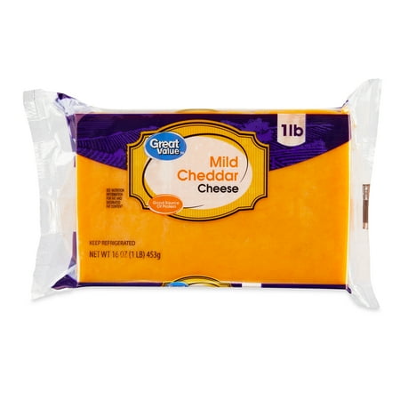 Great Value Mild Cheddar Block Cheese, 16 oz Chunk