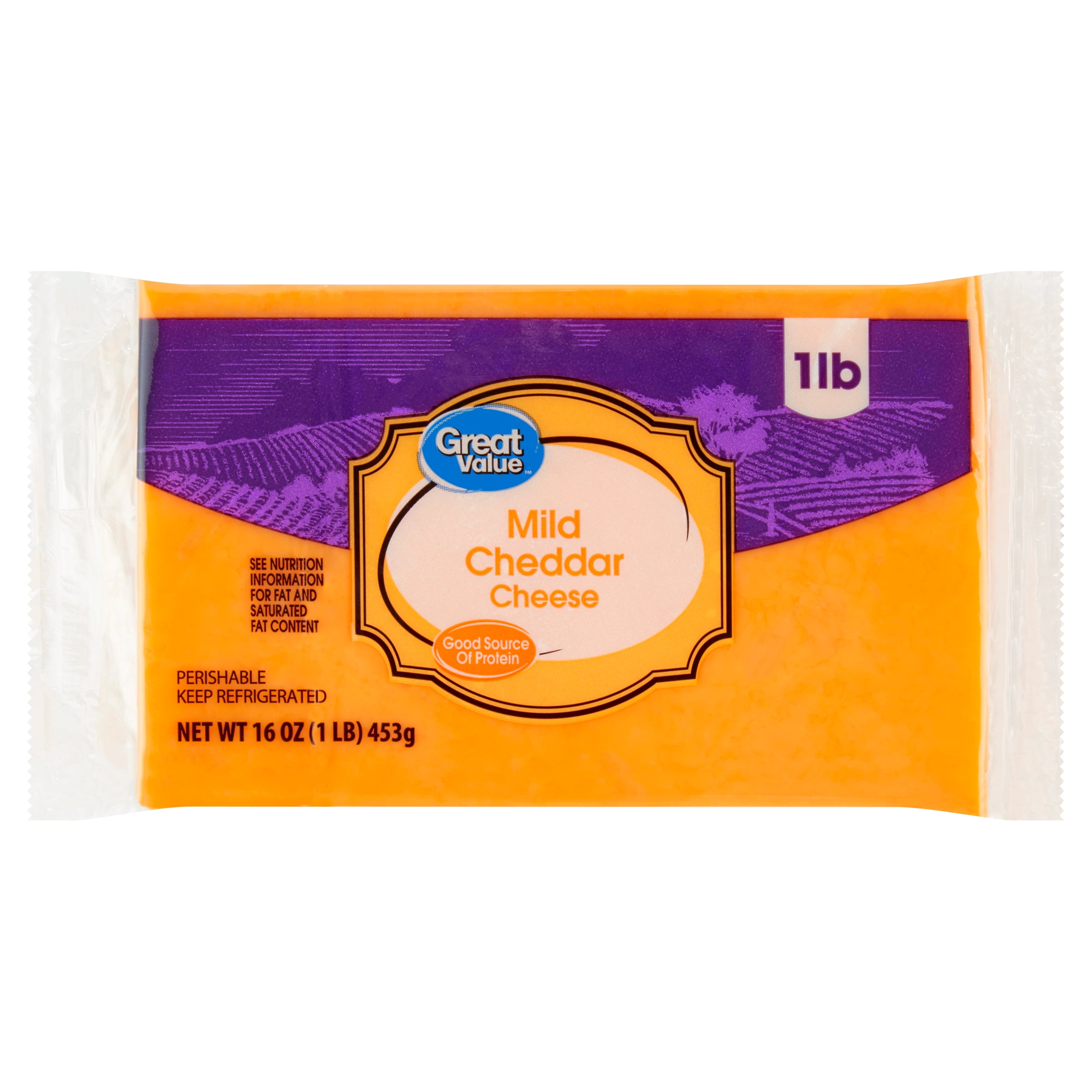 Great Value Mild Cheddar Cheese, 16 oz Block