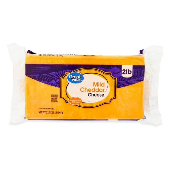 Great Value Mild Cheddar Block Cheese, 32 oz Chunk