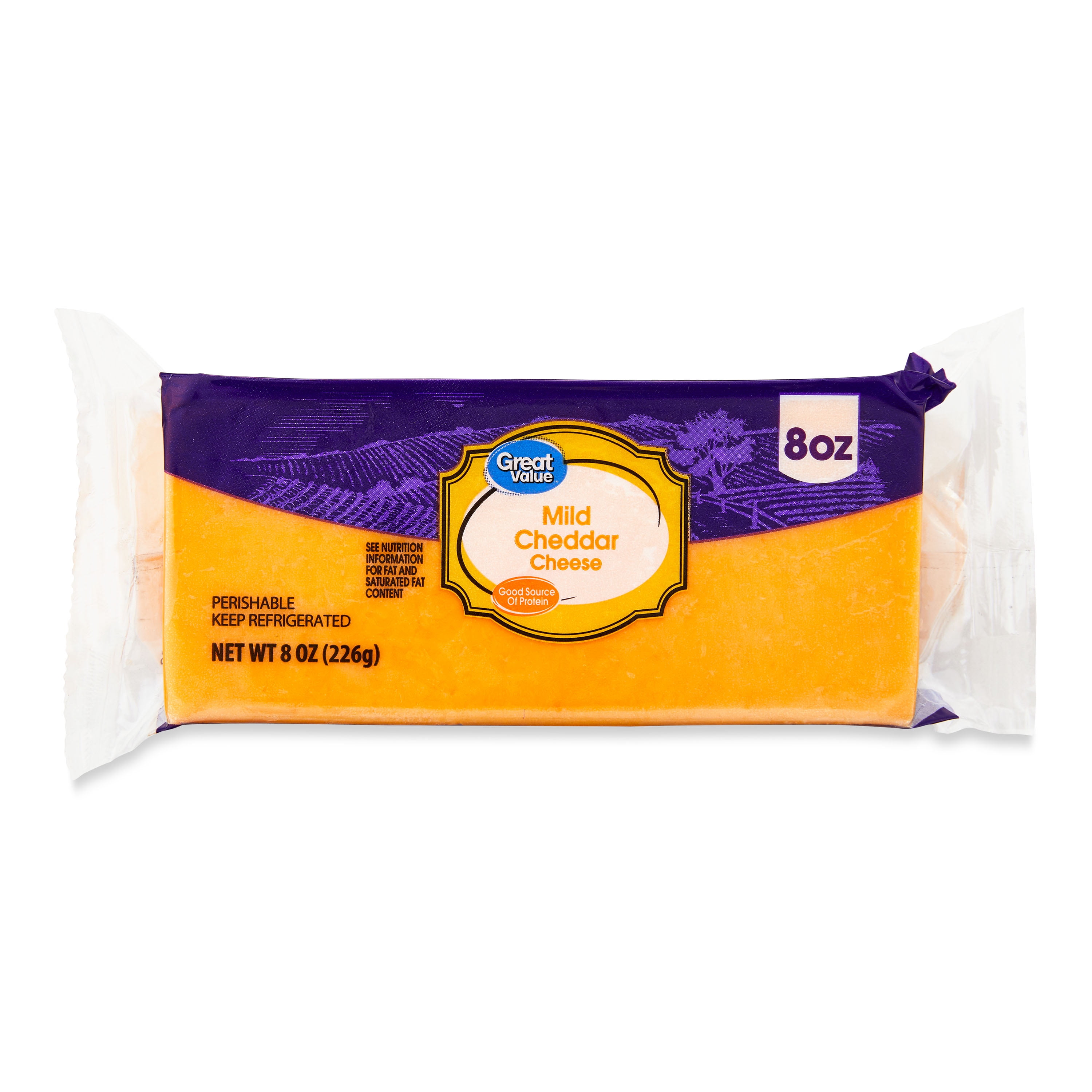 Great Value Mild Cheddar Cheese, 8 oz Block (Plastic Packaging)