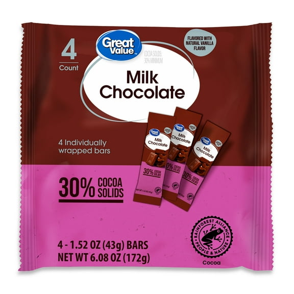 Great Value Milk Chocolate Bars, 6.08 oz, 4 Count