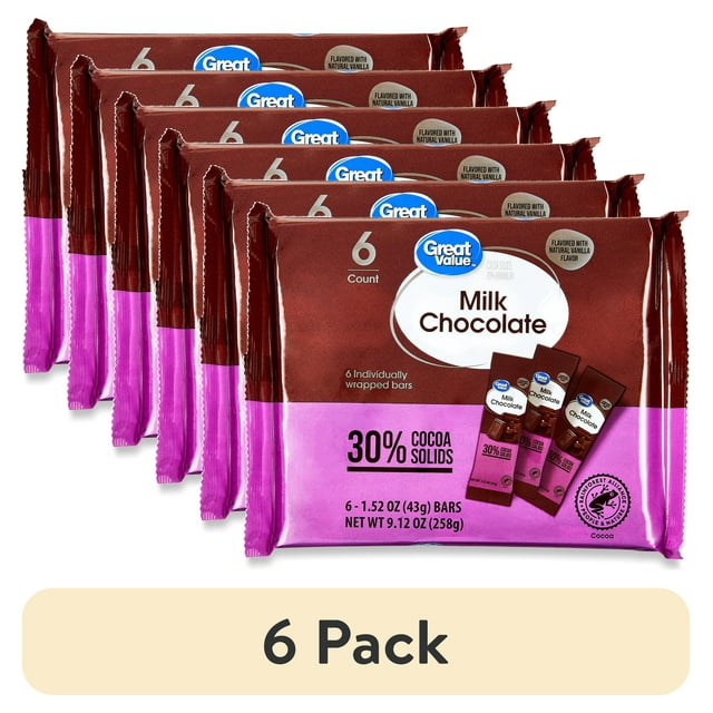 (6 pack) Great Value Milk Chocolate Bars, 1.52 oz, 6 Count