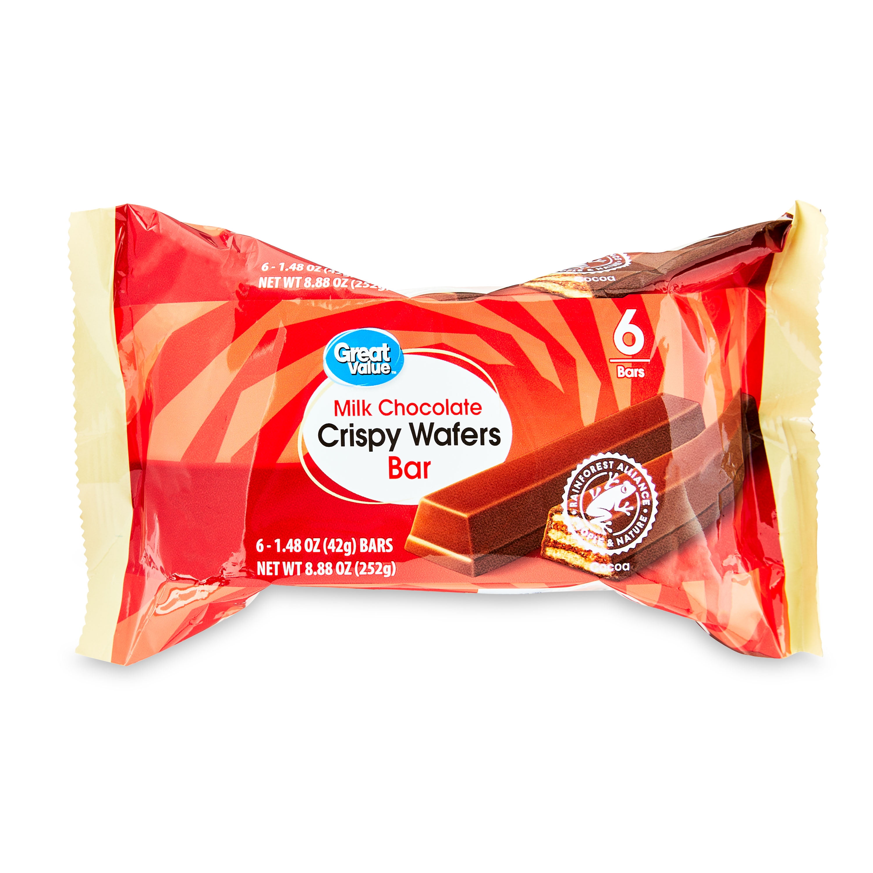 Great Value Milk Chocolate Crispy Wafer 6Pk Candy Bar