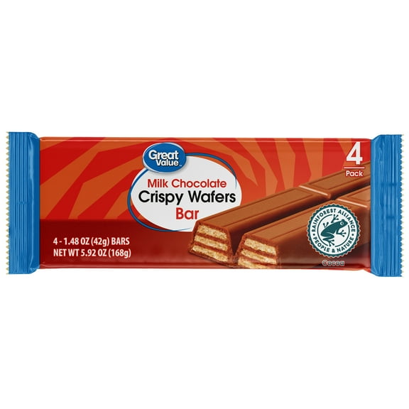 Great Value Milk Chocolate Crispy Wafer Bars, 5.92 oz, 4 Pack