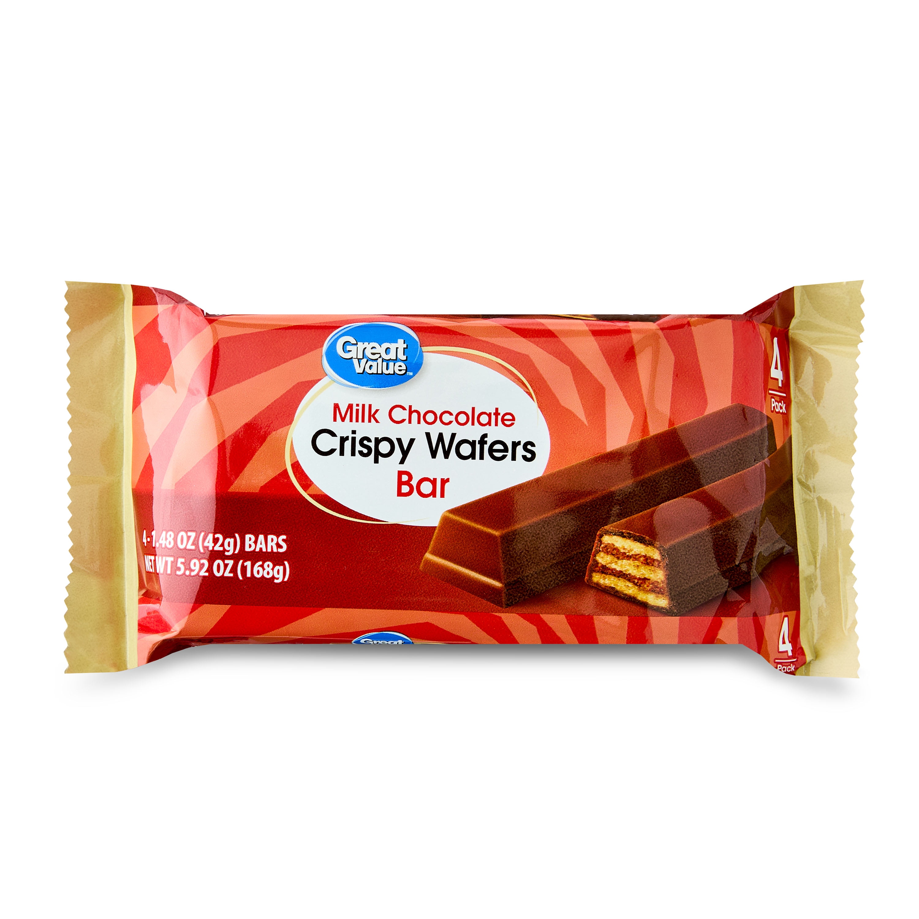 Great Value Milk Chocolate Crispy Wafer Bars, 5.92 oz, 4 Pack