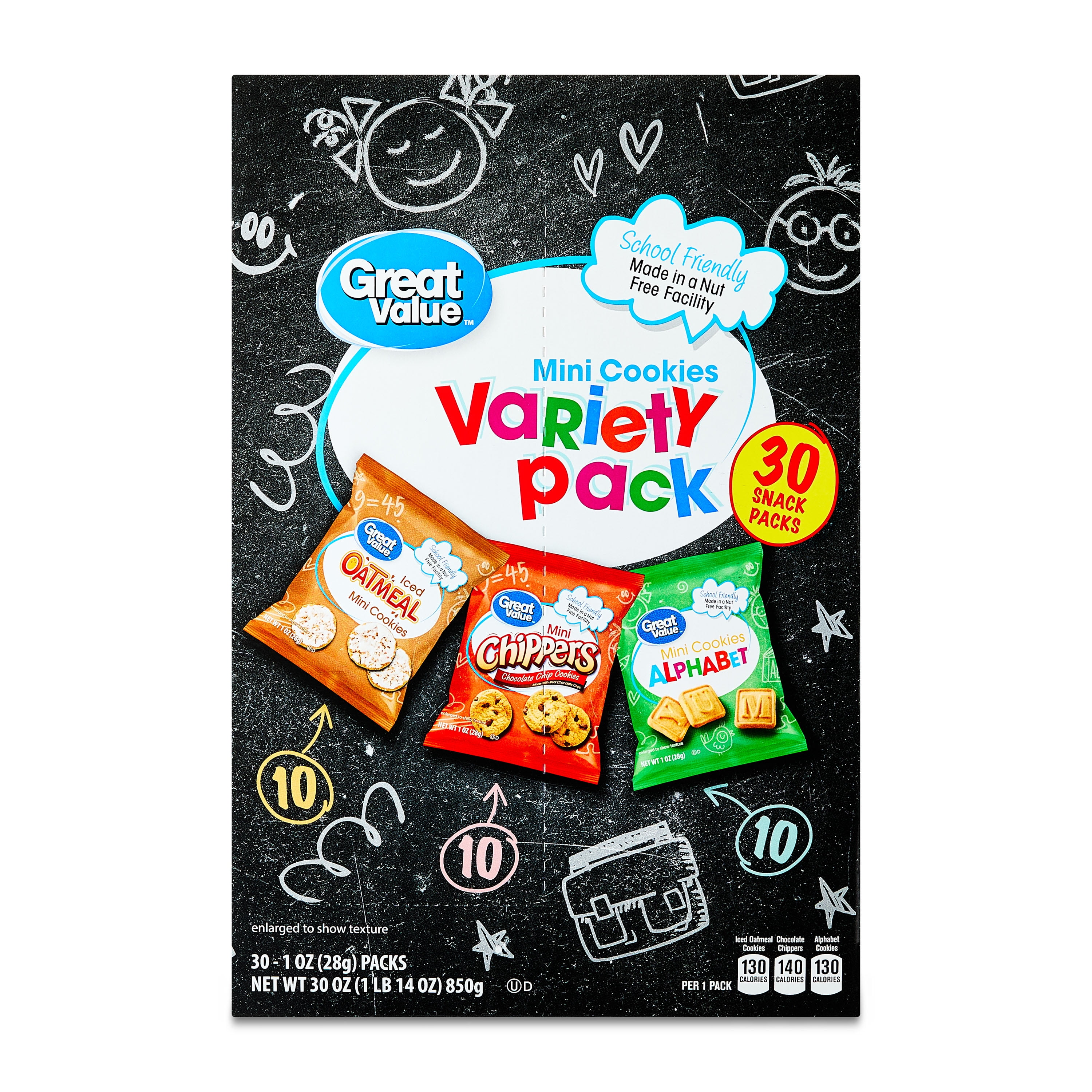 Great Value Mini Cookies Variety Pack with 30 Snack Packs, Iced