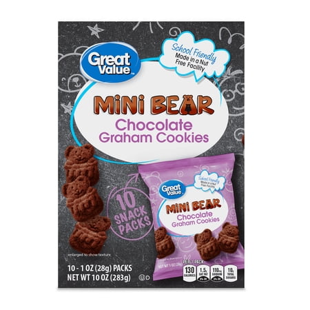 Great Value Mini Bear Chocolate Graham Cookies, 1 oz, 10 Count