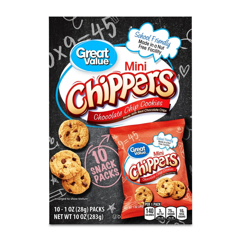 クッキー Great Value Mini Chipper Cookies, 1 oz, 10 Snack Packs, Chocolate