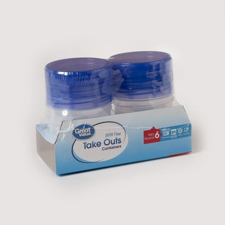 Great Value Mini Round Take Outs Container, BPA Free, 6 Count