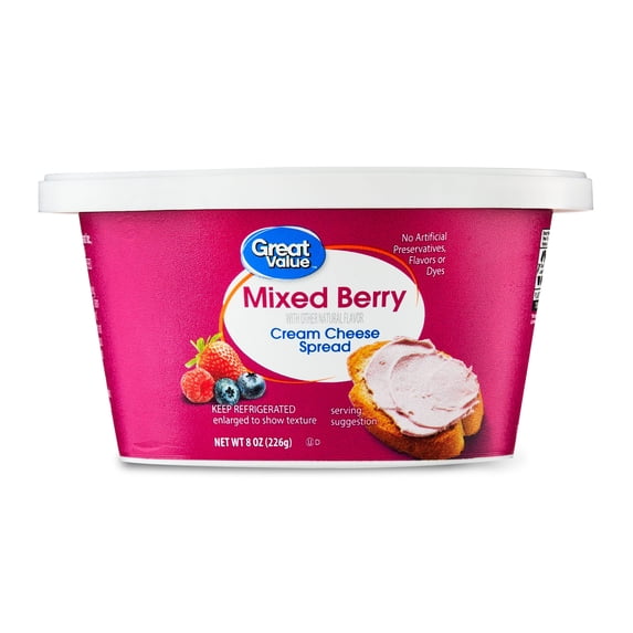 Great Value Mixed Berry Cream Cheese Spread, 8 oz Tub (Refrigerated)