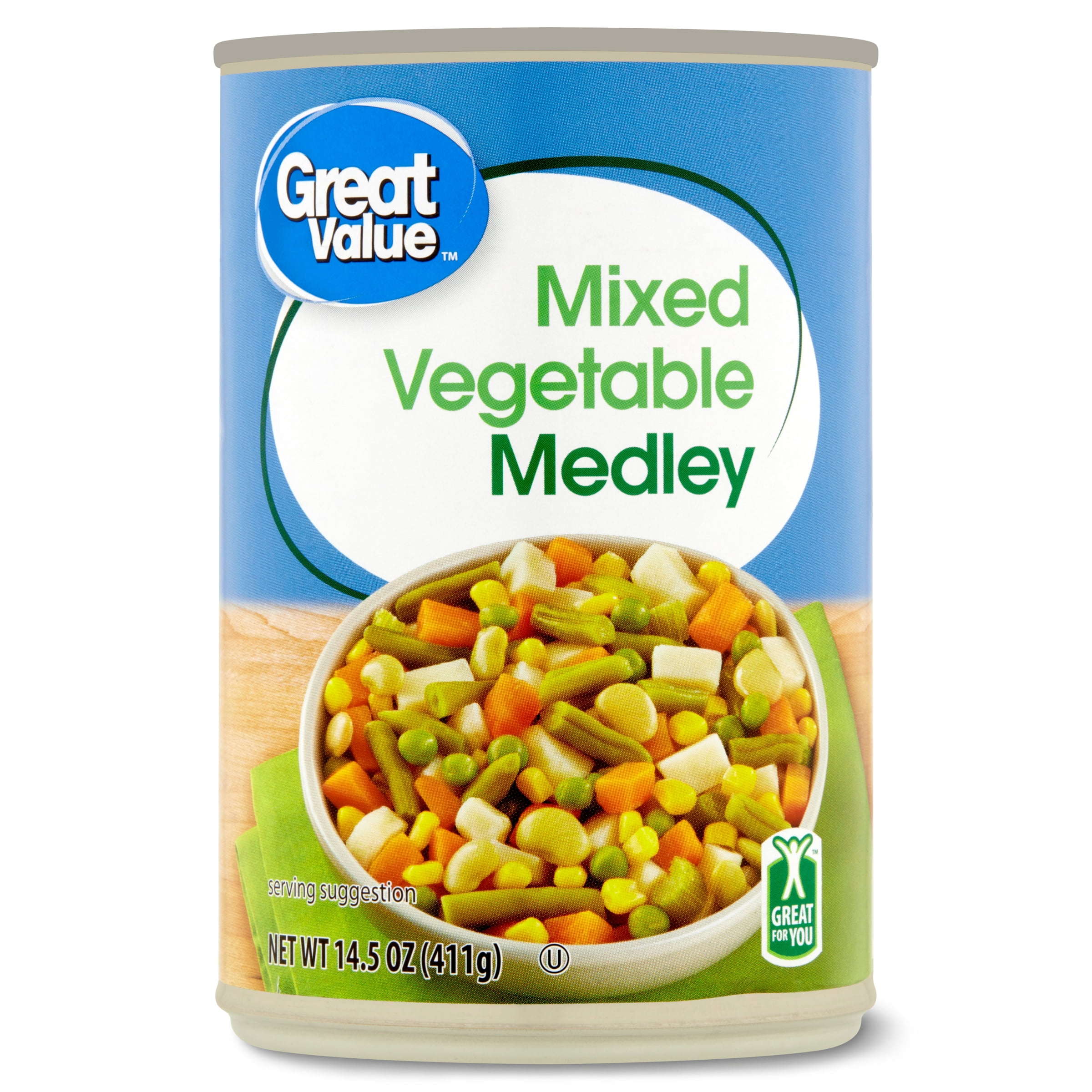 Great Value Mixed Vegetable Medley, Canned Mixed Vegetables, 14.5 oz Can