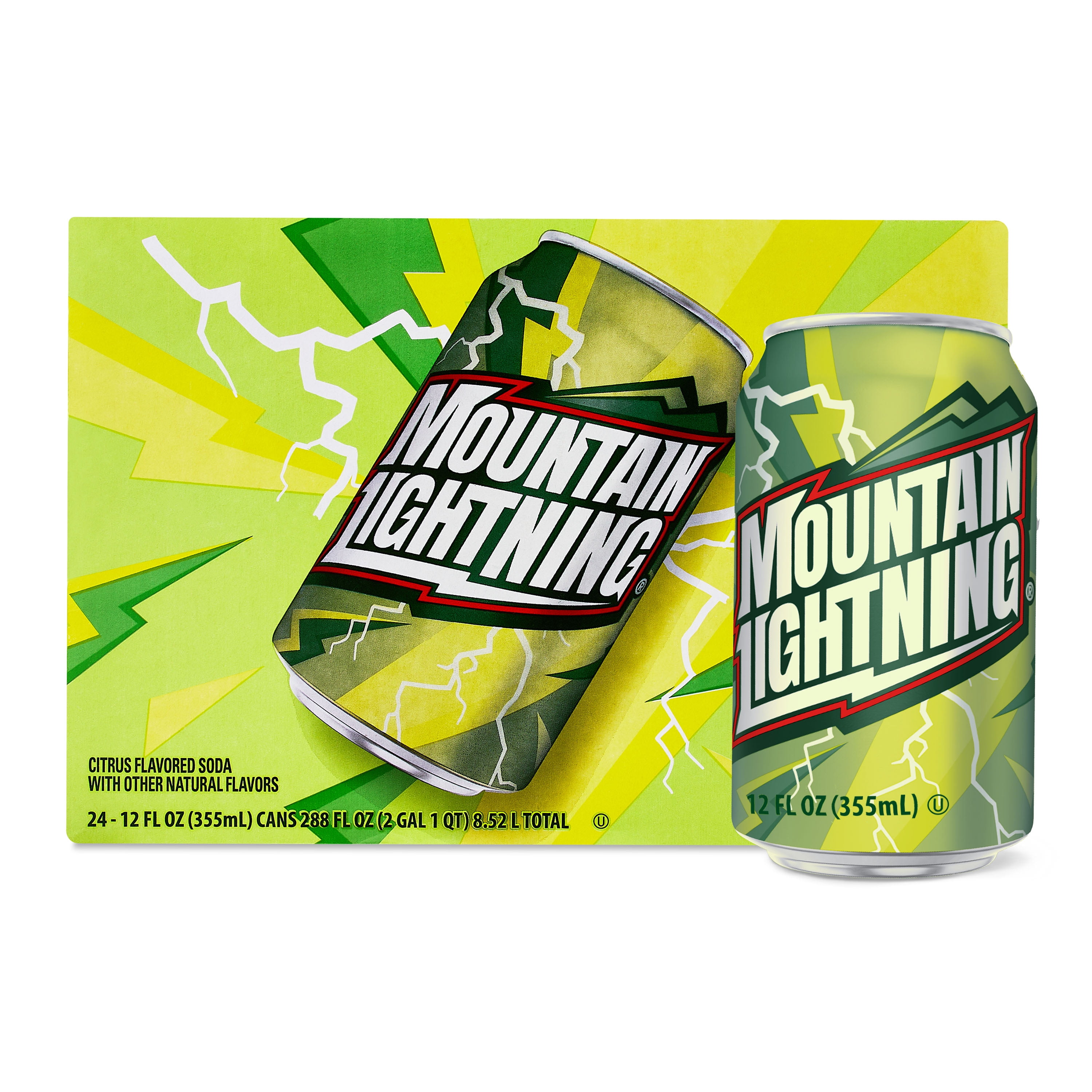 Great Value Mountain Lightning Citrus Flavored Soda, 12 fl oz, 24