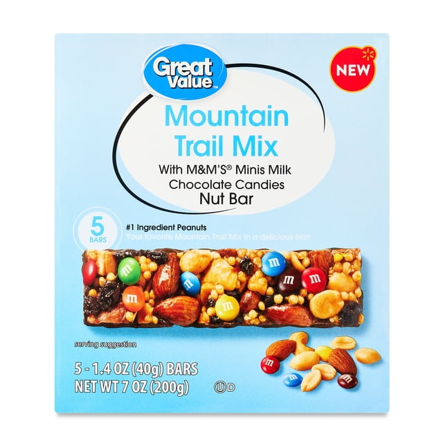 Great Value Mountain Trail Mix Nut Bar, 1.4 oz, 5 Count - Walmart.com