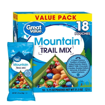 Great Value Mountain Trail Mix Value Pack, 1.75 oz, 18 Count