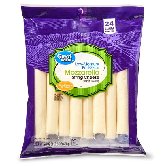 Great Value Mozzarella String Cheese, 24 oz Bag, 24 Count