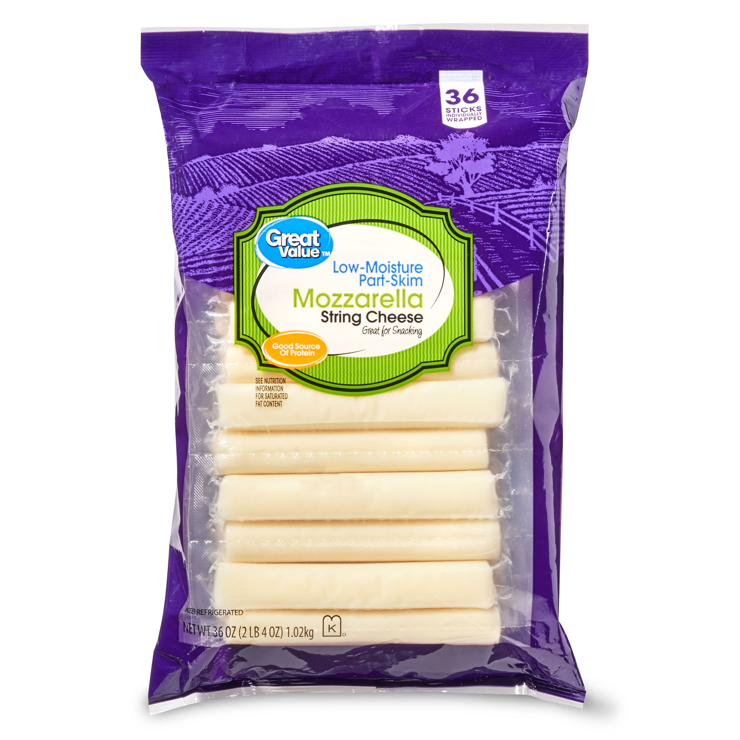 Great Value Mozzarella String Cheese, 36 oz Bag, 36 Count