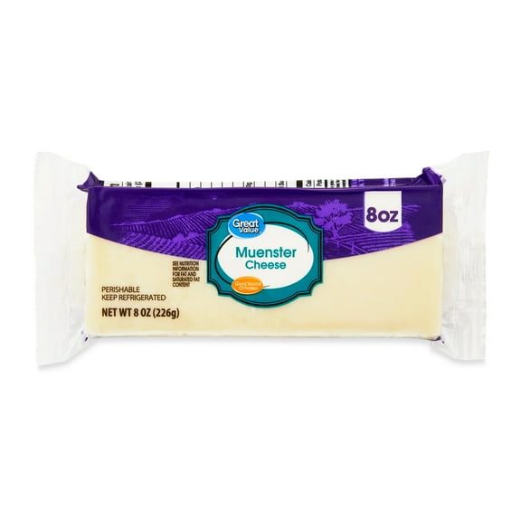 Great Value Muenster Block Cheese, 8 oz Chunk