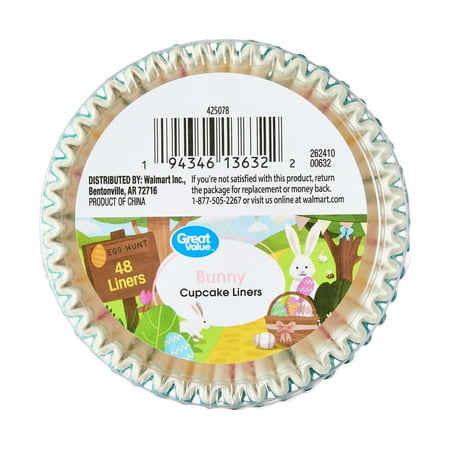 Great Value Multicolor Bunny Cupcake Liners, 48 Count