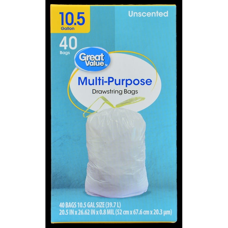 Great Value Drawstring Bags, Unscented, Multi-Purpose, 30 Gallon - 40 bags