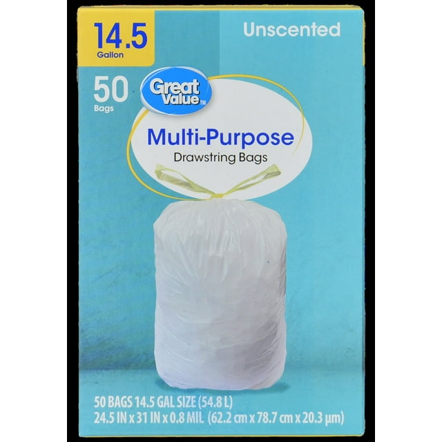 Great ValueMultipurpose Drawstring Trash Bag 14.5Gallon, Unscented