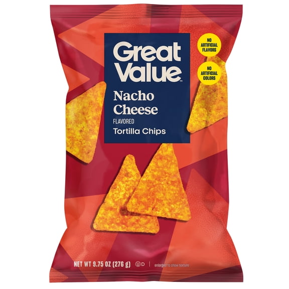 Great Value Nacho Cheese Tortilla Chips, 9.75 oz Bag