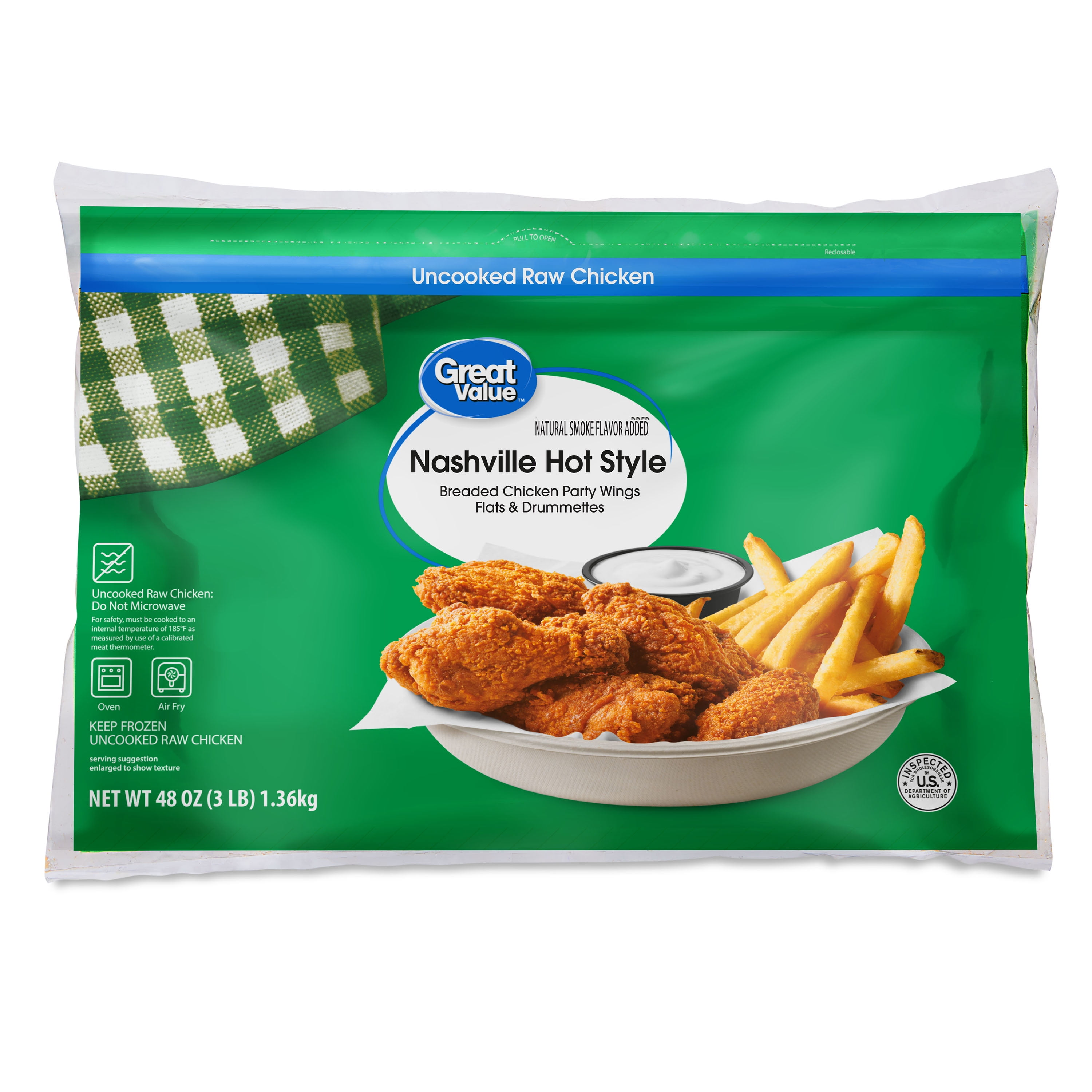 Great Value Nashville Hot Style Breaded Chicken Party Wings, 3 lb (Frozen)