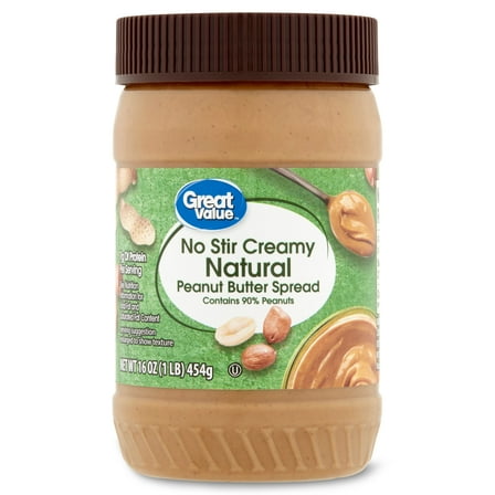 Great Value Natural No Stir Creamy Peanut Butter, 16 oz