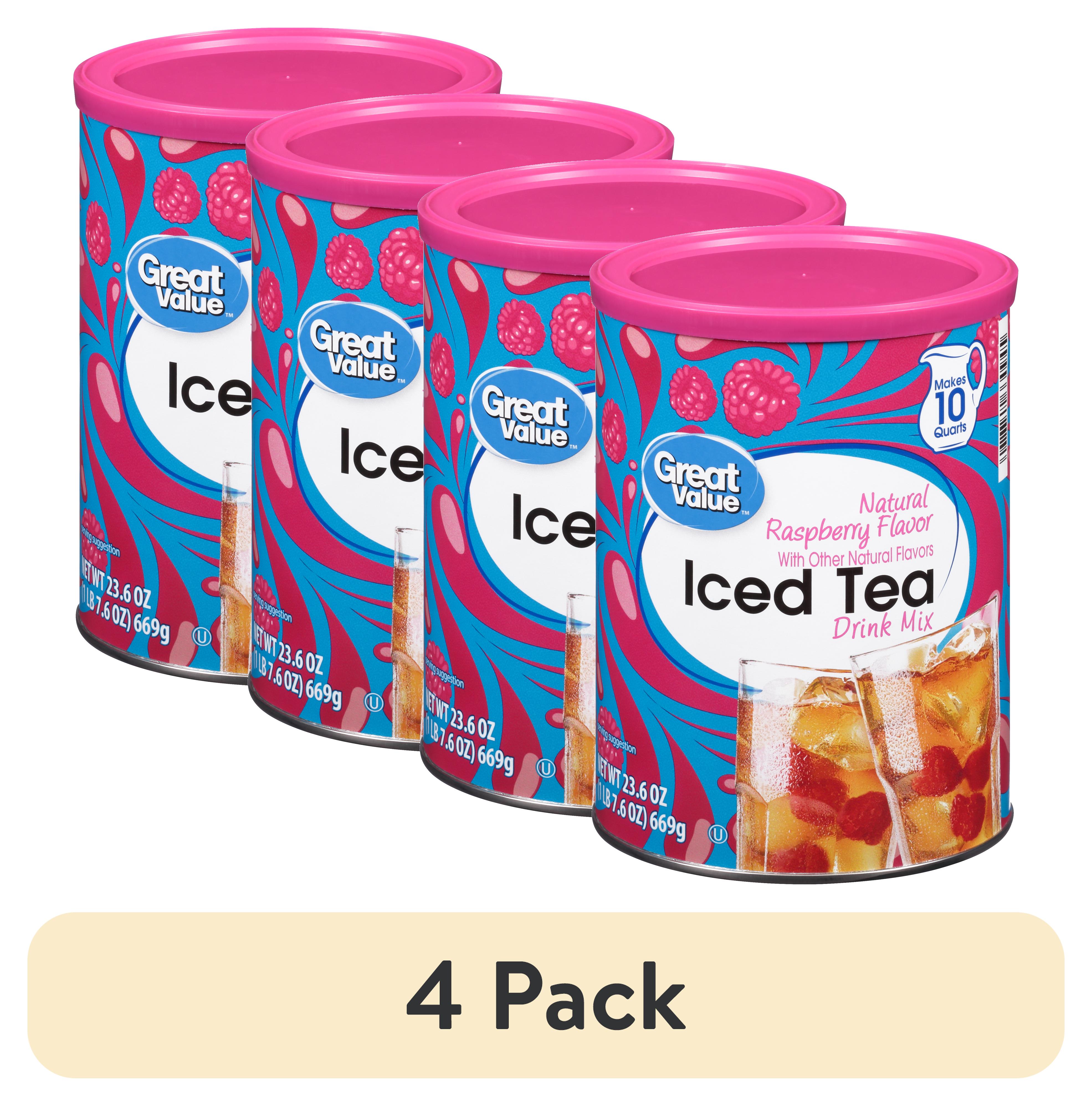 (4 pack) Great Value Natural Raspberry Flavor Iced Tea Drink Mix, 23.6