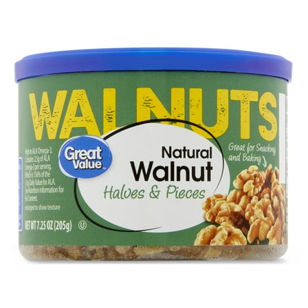 Great Value Natural Walnut Halves & Pieces, 7.25 Oz