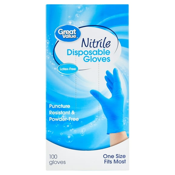 Great Value Nitrile Disposable Gloves, One Size, 100 Ct
