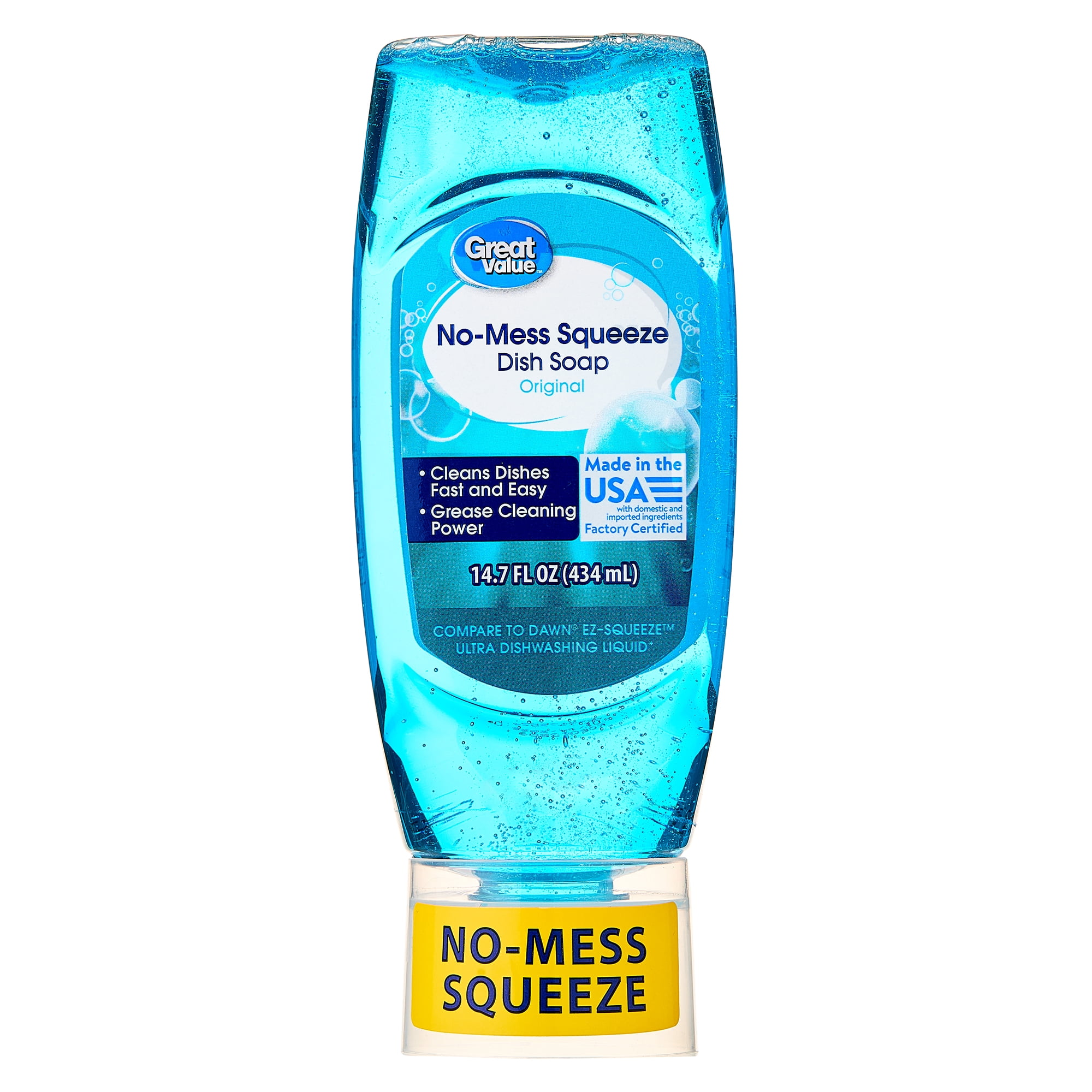 Great Value No-Mess Squeeze Dish Soap Liquid, Original Scent, 14.7