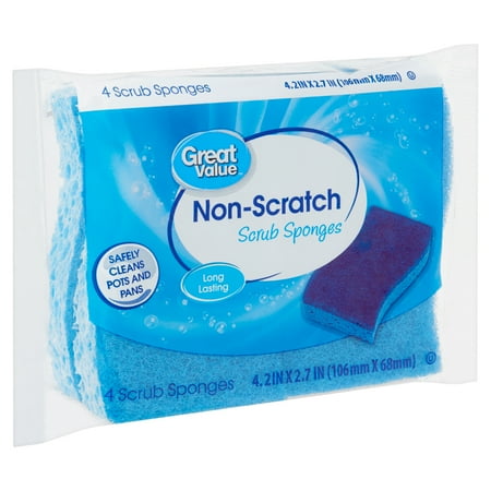 Great Value Non-Scratch Scrub Sponges, 4 Count