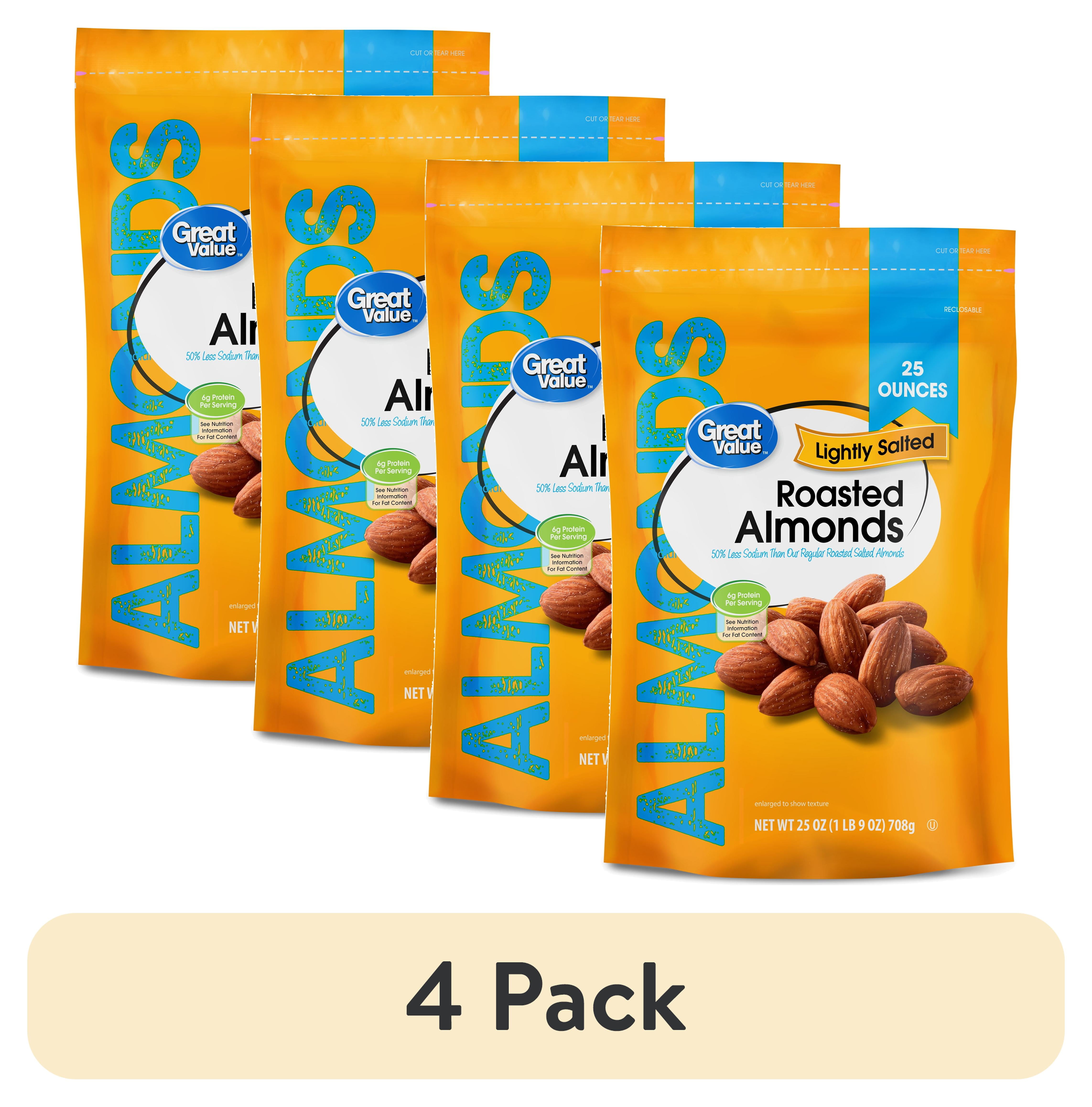 (4 pack) Great Value Oil Roasted Lightly Salted Almonds, 25 oz ...
