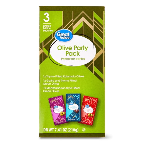 Great Value Olive Party Pack, Limited Edition Pouches, Dr Wt 7.41 oz