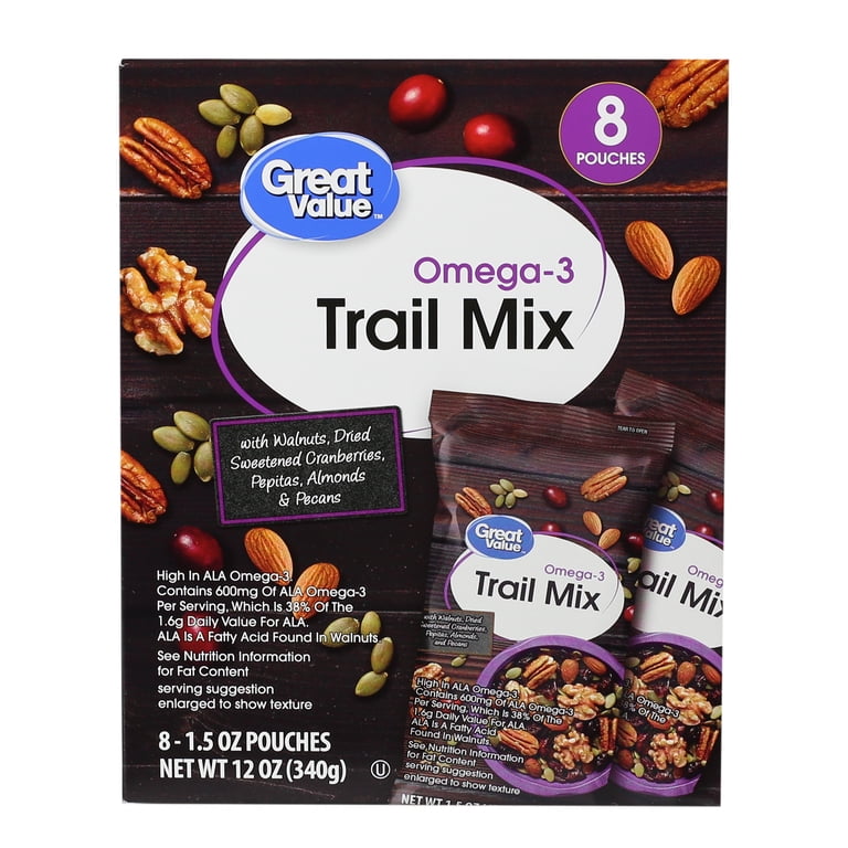 Great Value Omega-3 Trail Mix 1.5 oz Packs Includes Cranberries
