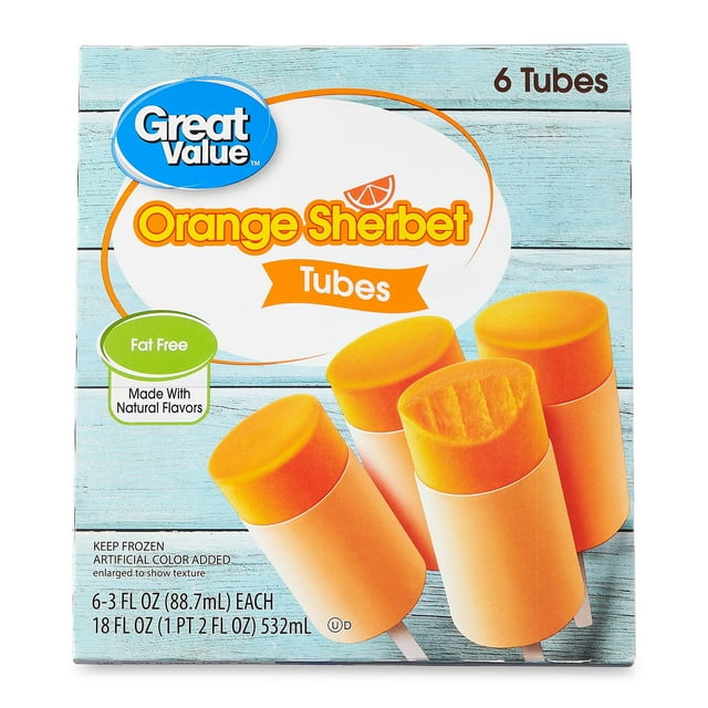 Great Value Orange Sherbet Tubes, 18 oz, 6 Count