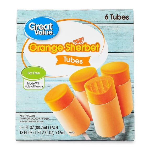 Great Value Orange Sherbet Tubes, 18 fl oz, 6 Pack
