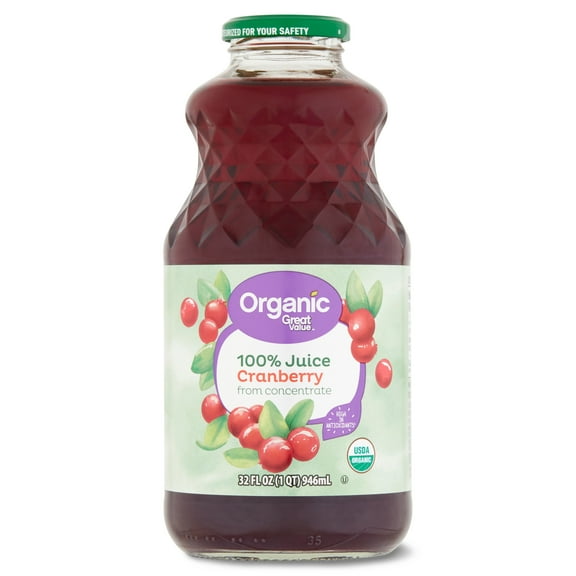 Great Value Organic Cranberry Juice, 32 fl oz (Shelf Stable)