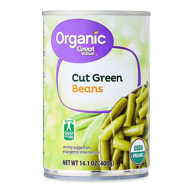 Great Value Organic Green Beans 14.1 oz Can - Gluten-Free, USDA
