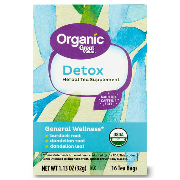 Great Value Organic Detox Herbal Tea Supplement, 16 Ct Tea Bags