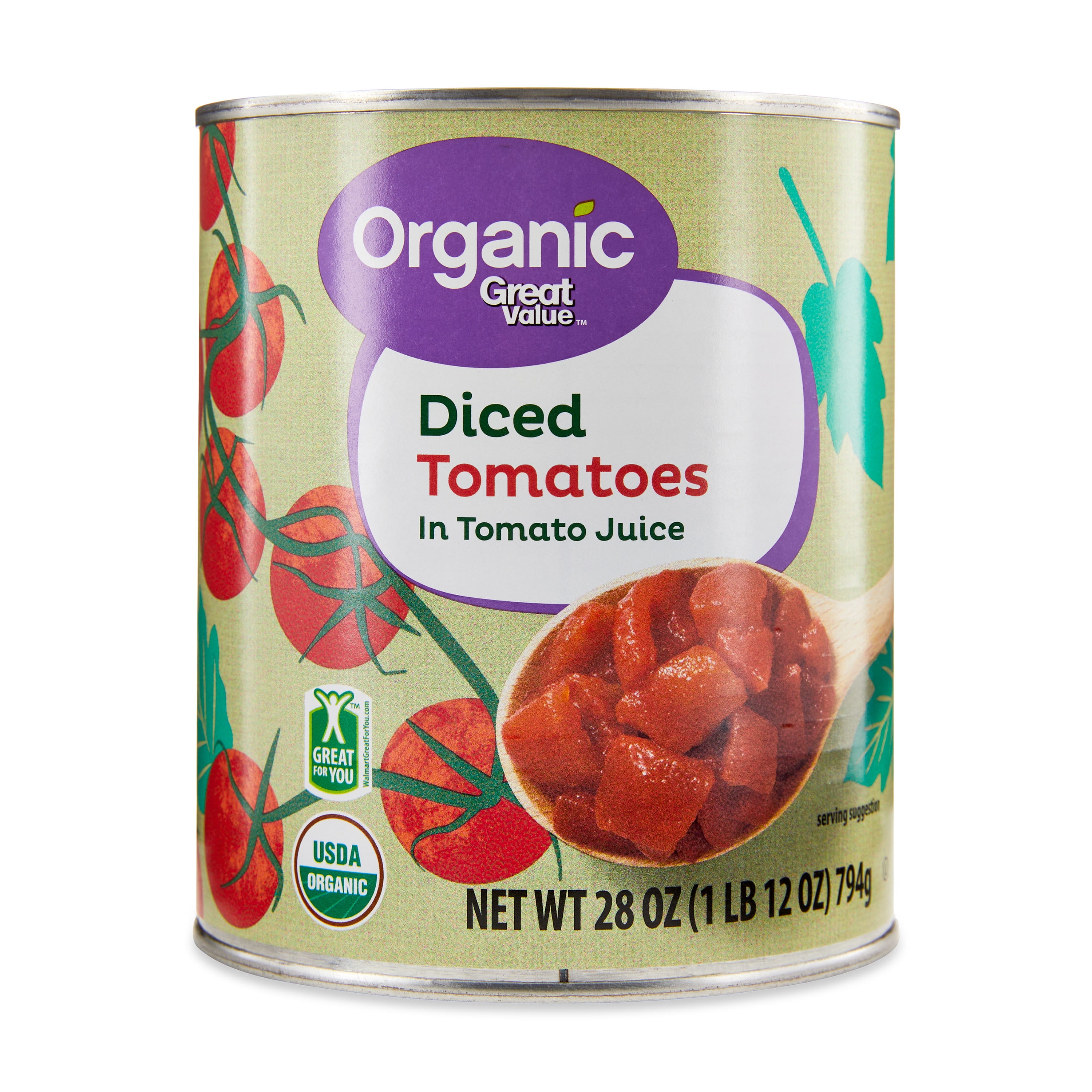 Great Value Organic Diced Tomatoes in Tomato Juice, 28 oz