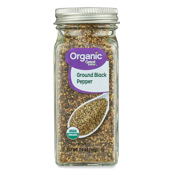 Great Value Organic Ground Black Pepper, 1.9 oz