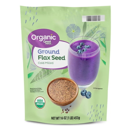 Great Value Organic Ground Cold Milled Flax Seed, 16 oz (453g) – USDA Certified, Allergen-Free