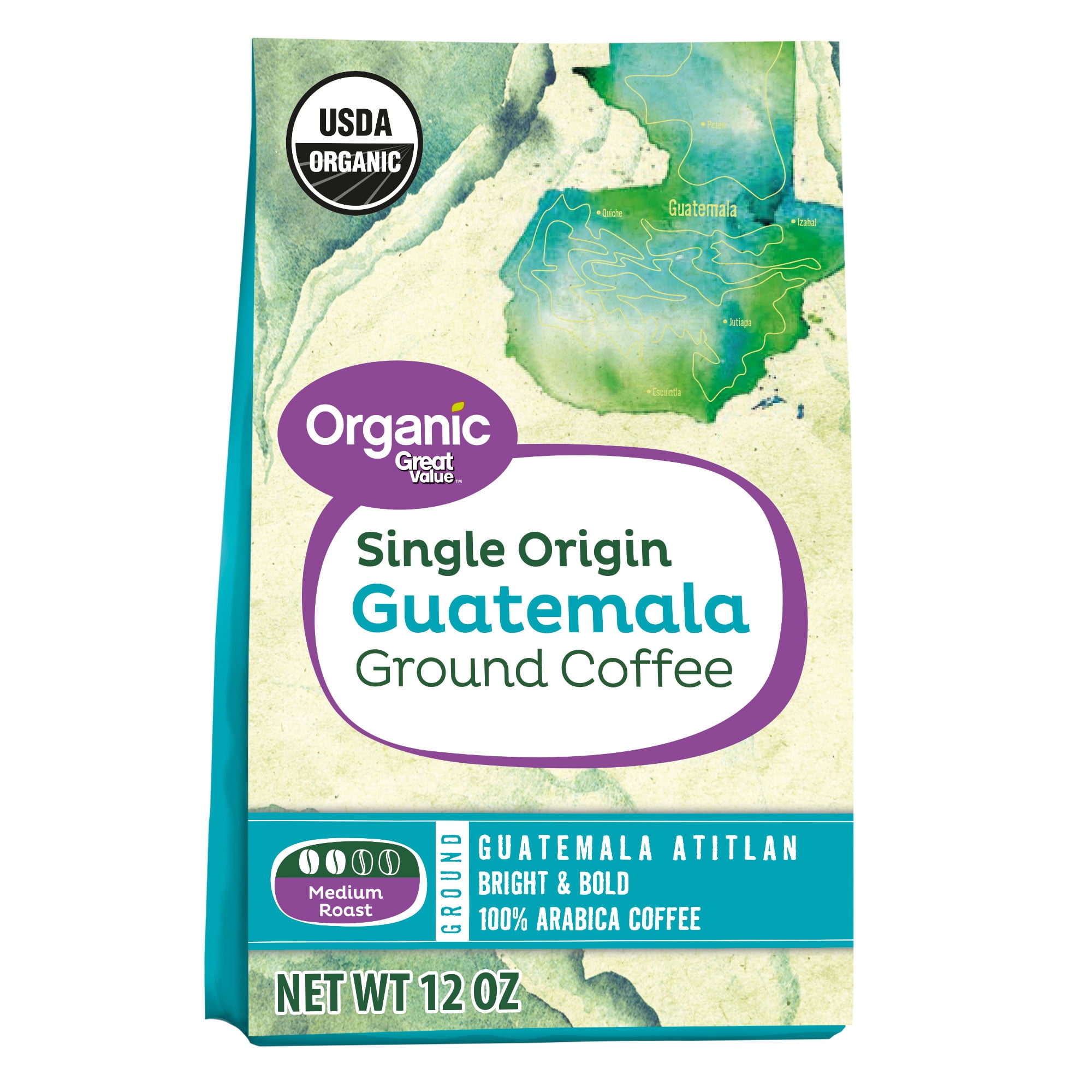 Great Value Organic Guatemalan Medium Roast Ground Coffee, 12 Oz, Bag ...